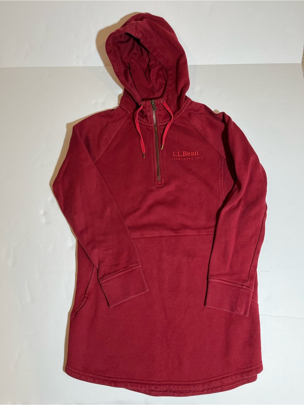 LL Bean Women’s Weekend 1/4 Zip Sweatshirt Hoodie Tunic 515065 Sz Small Red